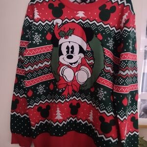 Disney Festive Mickey Mouse Holiday Sweater - Red, Green, White